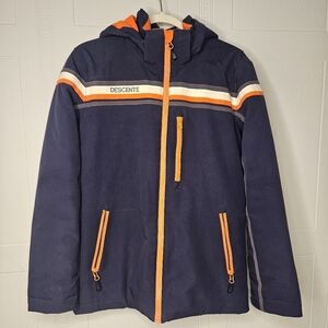 Descente Navy Detachable Hood Softshell Zip Jacket Junior 14 Ski Hike EUC